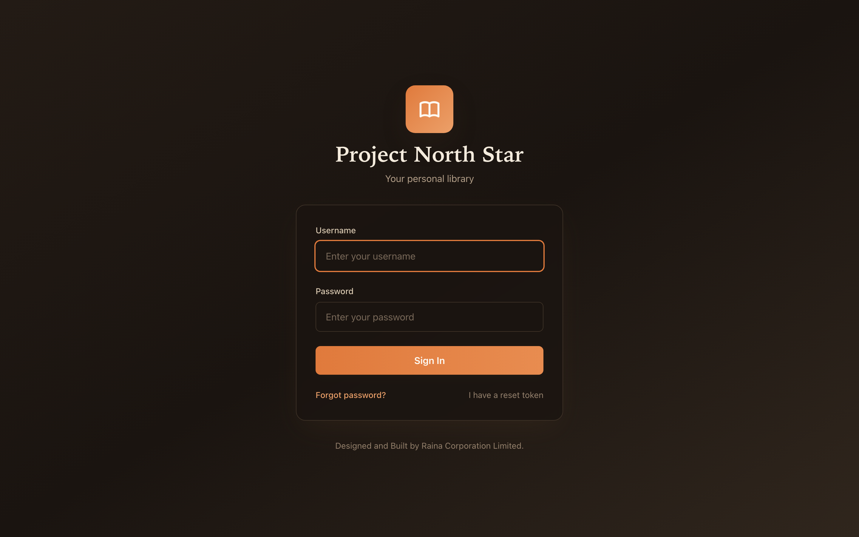 North Star sign-in screen in dark mode