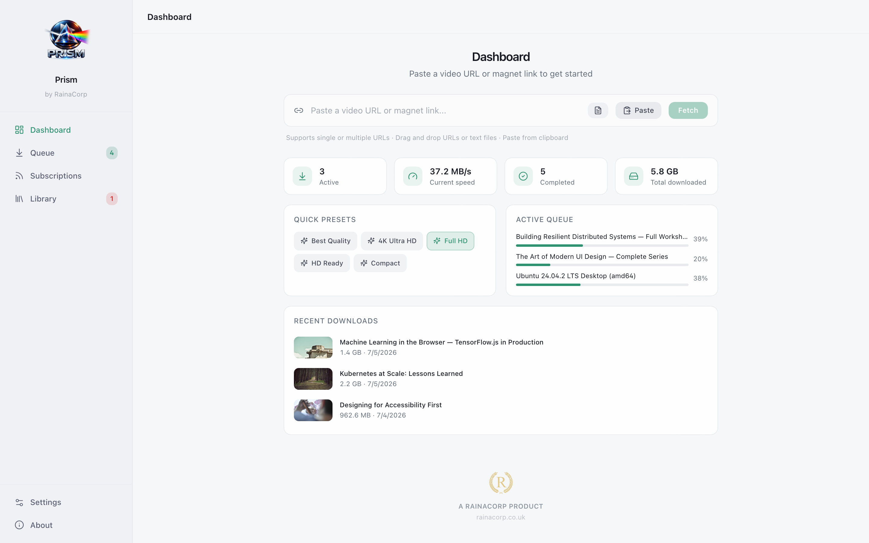 Prism dashboard in light mode